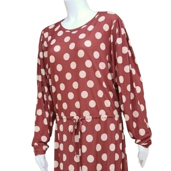 ZARA TRAFALUC Rust Polka Dot Long Sleeve Maxi Dress M Tie Waist Modest Preppy - Picture 7 of 14